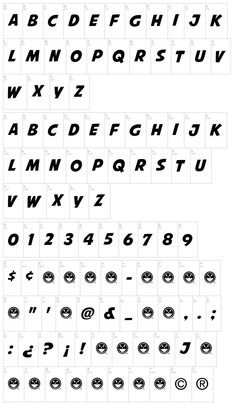 Avengeance Mightiest Avenger font map